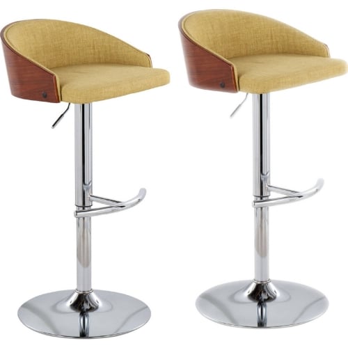 Shiraz Adj Swivel Bar Stool in Walnut, Chrome & Green Fabric (Set of 2)